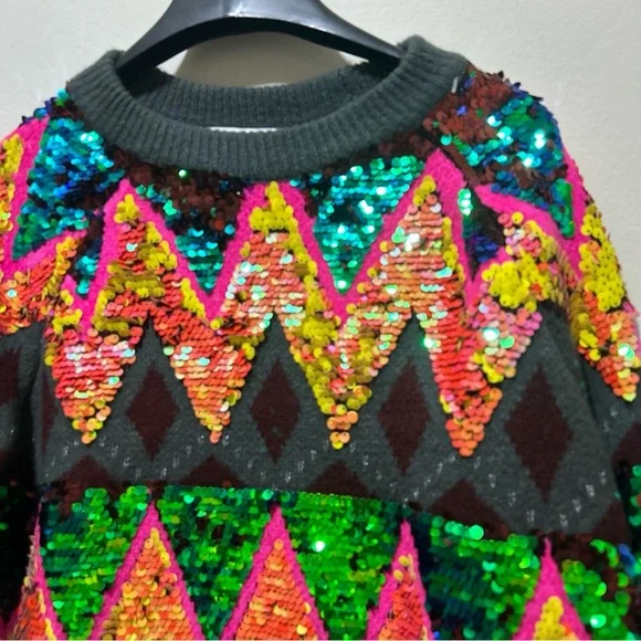 ZARA MULTICOLOR OVERSIZED SEQUIN SWEATER RARE MEDIUM M - Picture 7 of 16